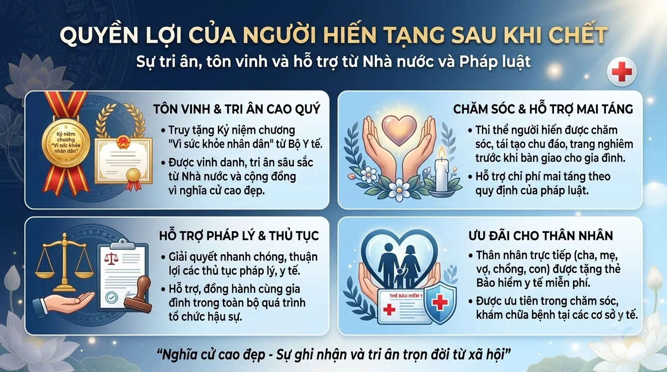 Ghi nhận và hỗ trợ liên quan đến người hiến tạng Tổng quan quyền lợi của người hiến tạng sau khi chết